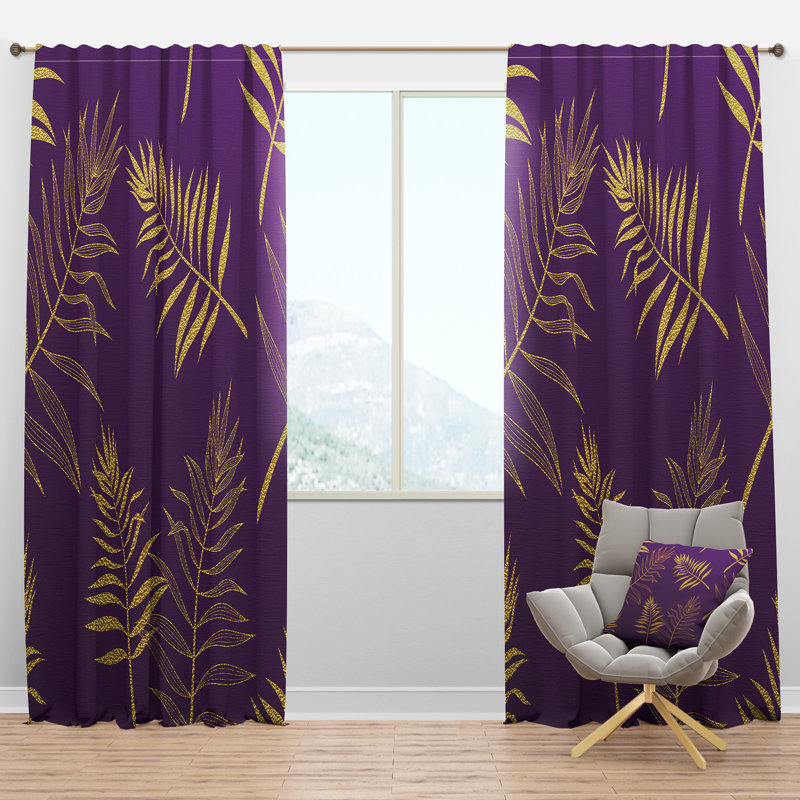Tropical Foliage V - Mid-Century Curtain - Velvet Room darkening - 1 panel, 52"W x 95"L