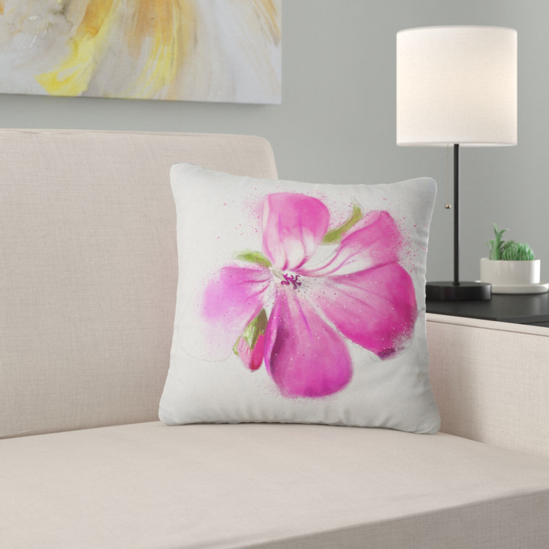 Pleine fleur aquarelle fleur rose - coussin imprimé floral, 16 po x 1 po, Coussin décoratif