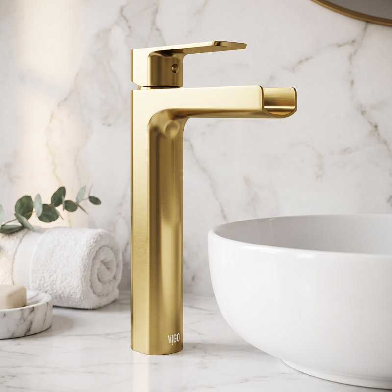 Amada Single Handle Vessel Sink Bathroom Faucet, Matte Gold