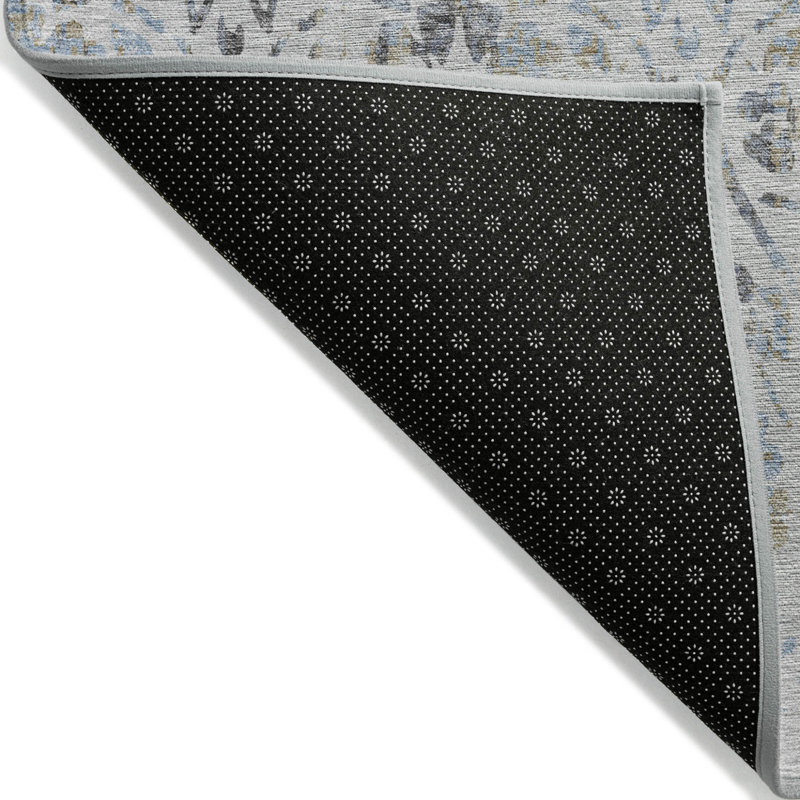 Tapis extérieur lavable floral gris et noir 3 pi x 5 pi