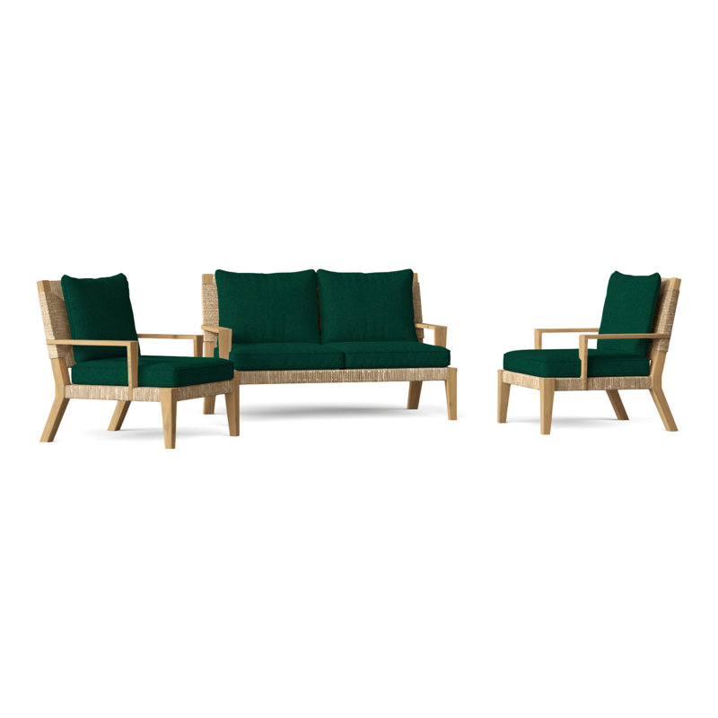 Hadley Outdoor 3 - Piece Teak Conversation Set, Perigold Arigato Morning Glory, Hadley Natural Rope