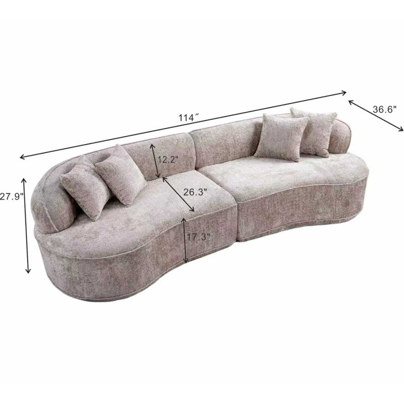 Canapé modulaire courbé 114 po 114 po, ensemble à compression 2 pièces, aucun assemblage requis, canapé moelleux moderne avec 4 coussins pour le salon, 3 couleurs en option