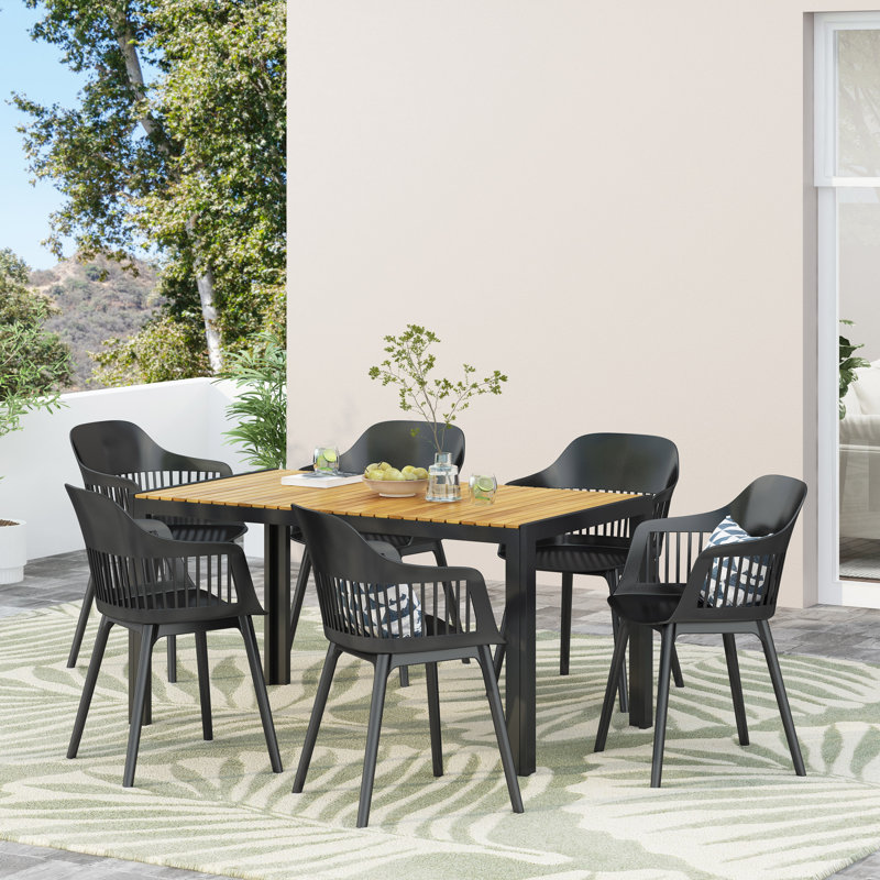 Currie 6 - Person Acacia Patio Dining Set with Rectangular Table
