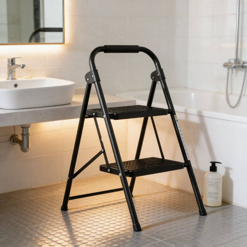 Escabeau robuste à 2 marches avec pédales larges antidérapantes, capacité de 330 lb, marchepied pliable avec poignée rembourrée pour la cuisine, la maison et le rangement