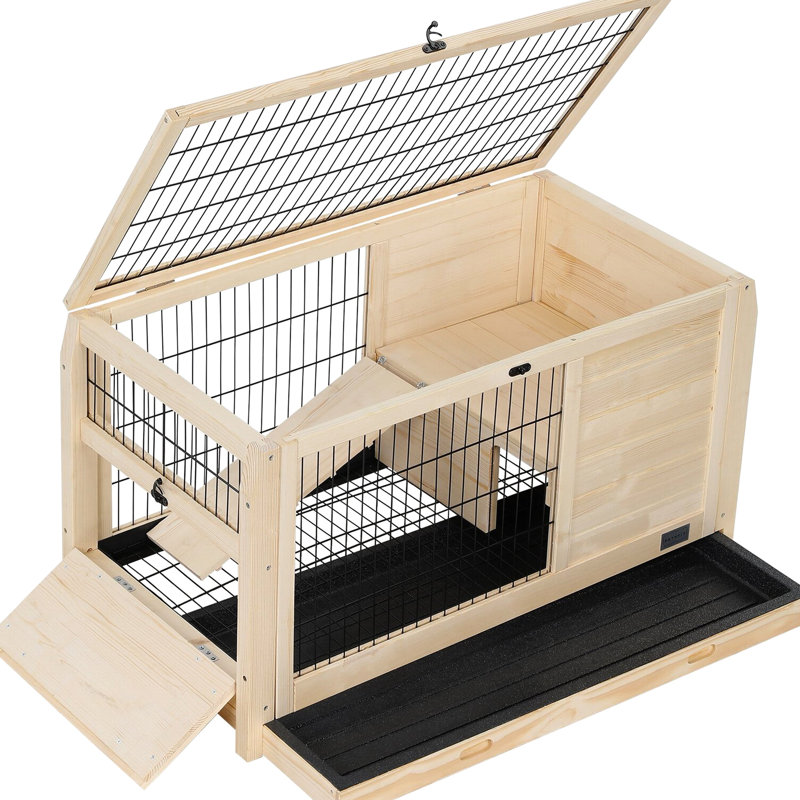 Cage à hamster avec plateau en plastique, espace intérieur spacieux, fuite, plusieurs entrées, cadre en bois de hérisson simple à assembler, assemblage requis
