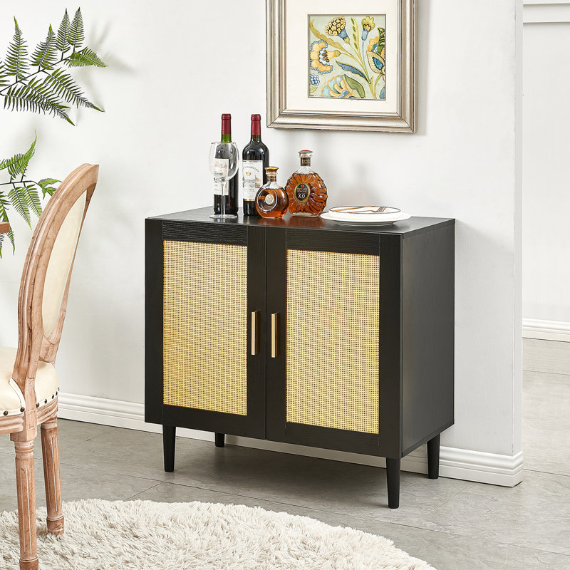 Buffet moderne à portes en rotin avec tablettes réglables et rangement spacieux