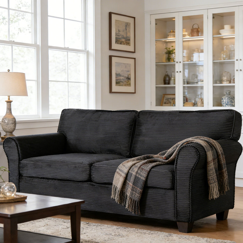 Canapé de style moderne avec dossier amovible et accoudoirs rembourrés pour le salon, la chambre à coucher, Noir