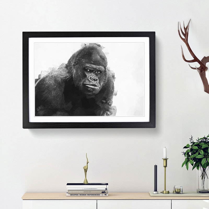A Silverback Gorilla in Abstract - Framed Print, 27cm H x 36cm W x 2cm D, Black Framed
