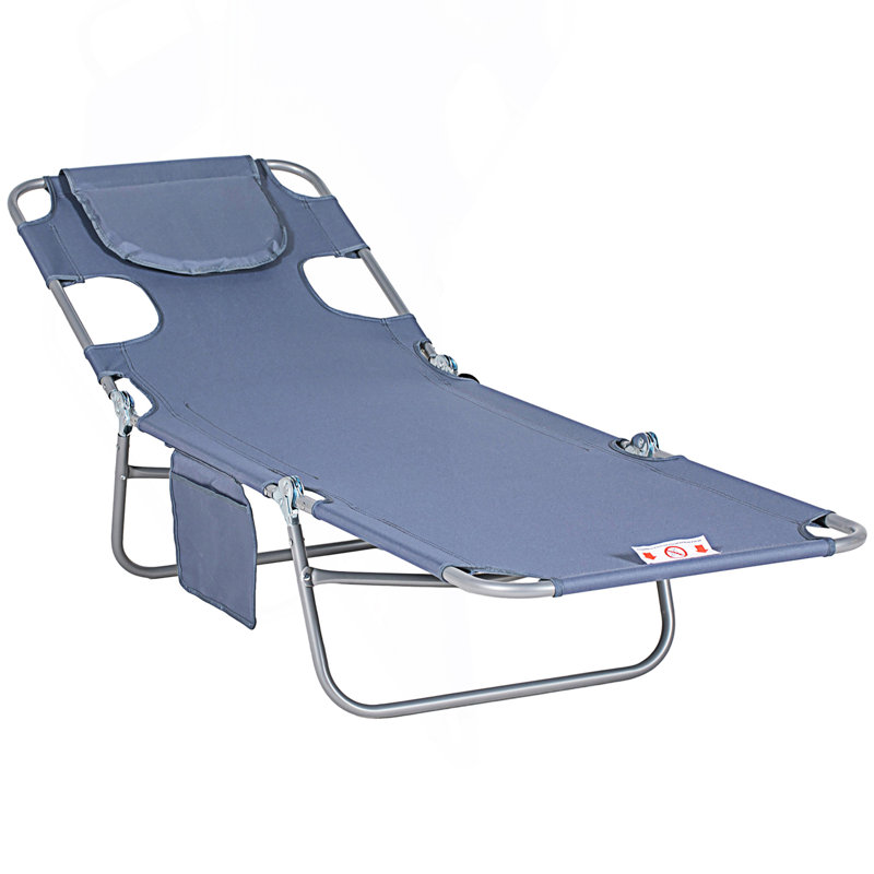 Chaise longue de plage pliante avec trou pour le visage et fentes pour accoudoirs, chaise de bronzage réglable à 5 niveaux