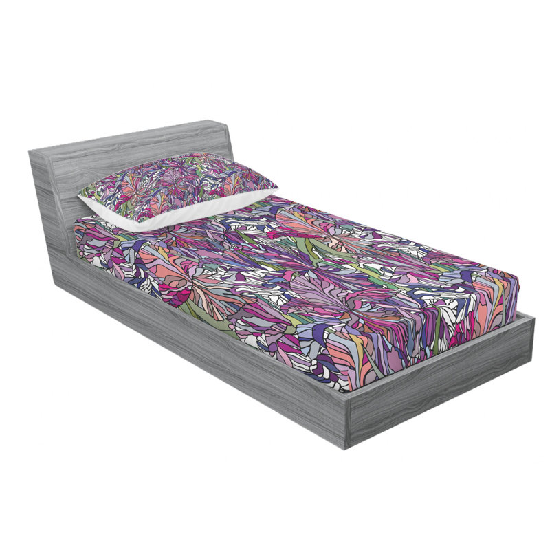 Microfiber Floral Sheet Set, Twin Sheet Set + Fitted Sheet + 2 Pillowcases, Purple Floral