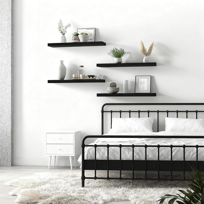 Ensemble de 6 étagères murales flottantes en bois rustique avec supports cachés pour le rangement et la décoration de la maison