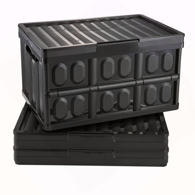 Collapsible Storage Bins with Lids, 45L 3 Packs, Folding Plastic Stackable Utility Crates with Handles, Large Heavy Duty Containers for Clothes, Toys,