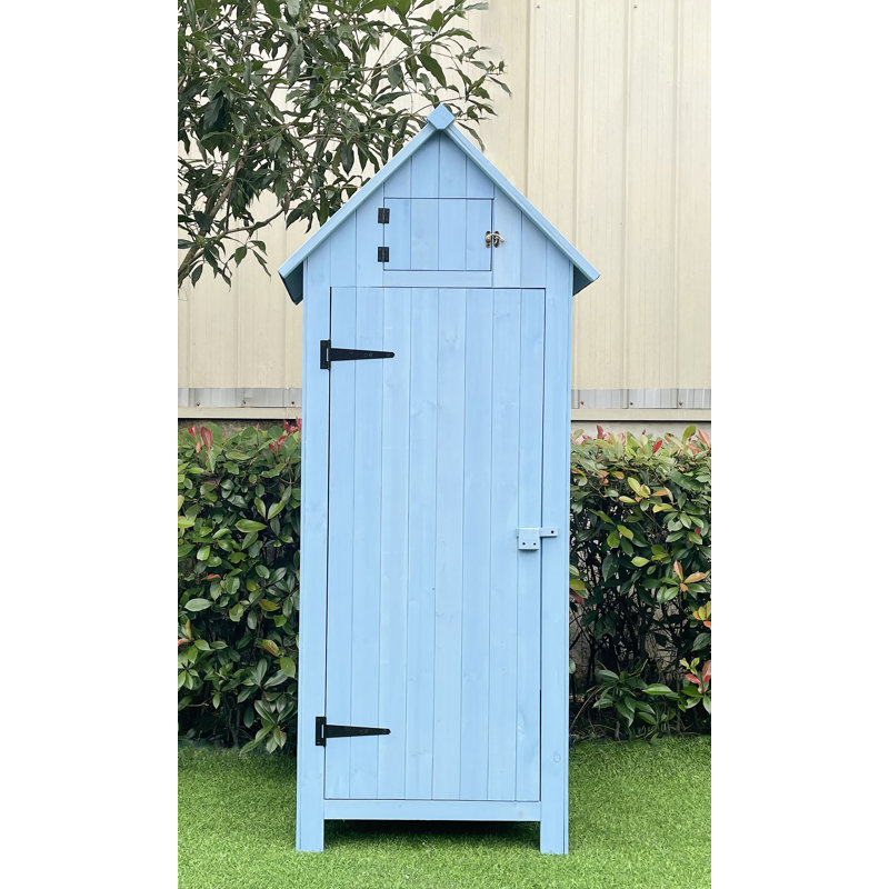 Blue Fir Wood Outdoor Storage Shed with Shelving