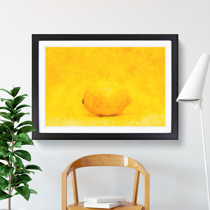 Lemon Yellow - Picture Frame Painting, 36cm H x 48cm W x 2cm D, Black Framed