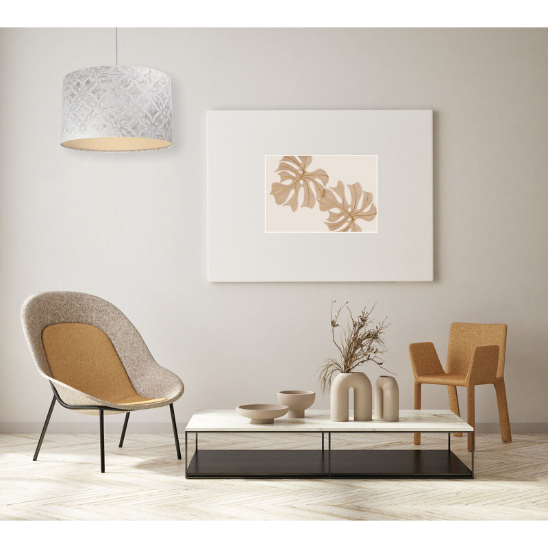 1 - Light Cream Drum Pendant, 112cm H x 50cm W x 50cm D