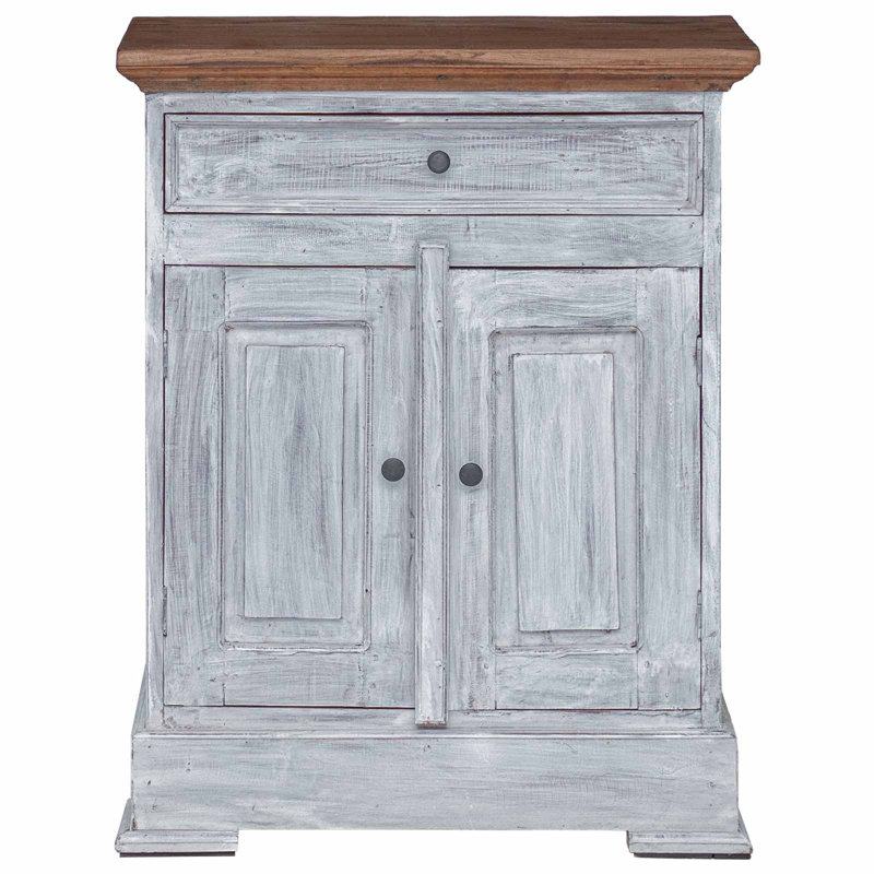 Solid Wood Rectangle Accent Cabinet, Brown/White