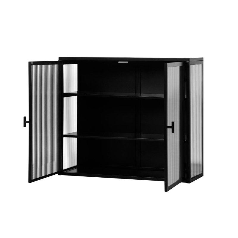 Armoire murale moderne à deux portes avec portes en verre 27,56 po avec trois niveaux de rangement pour le hall d'entrée, la salle de bain et la salle à manger