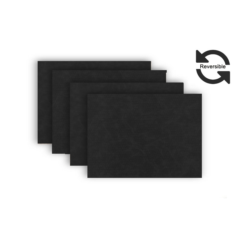 Ensemble de napperon rectangulaire en cuir 12 "x 18" réversible à motif végétalien Sorel de Dicat Home Sorento, Noir Sorento