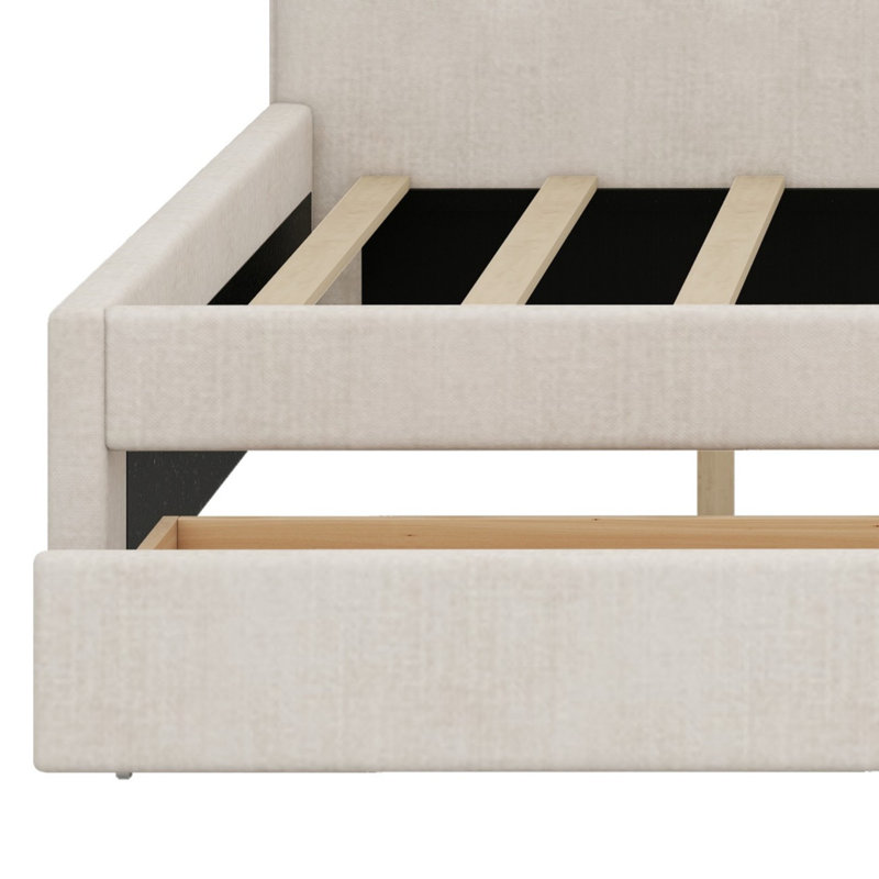 Lit plateforme tapissier avec port USB et 2 tiroirs