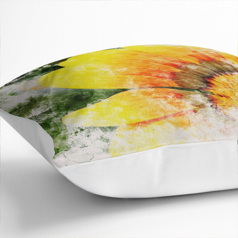 Bright Yellow Flower Square Throw Cushion, 40cm H x 40cm W x 15cm D, White