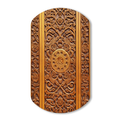 Vieille porte en bois sculpté VI - ferme murale cylindrique florale
