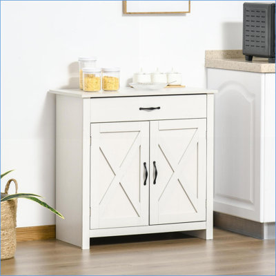 Sideboard Farmhouse Buffet Cabinet | Barn Door Style White Wash | 31.5” with Drawer &amp; Adjustable Shelf | MDF, Particleboard