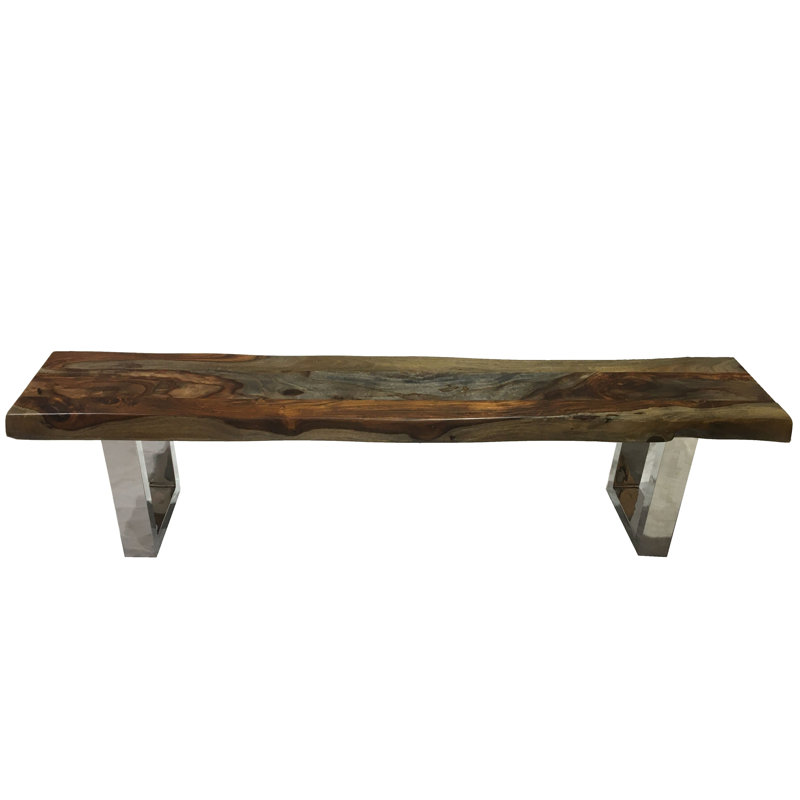 Banc en bois massif Bax, H 18 po x l 84 po x P 5 po, Brun / acier inoxydable