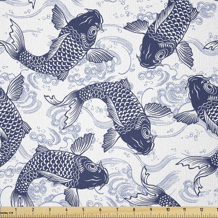 Fish Fabric by the Yard, Rhythmic Koi Fish Underwater Pattern on Dark  Background, Decorative Upholstery Fabric for Chairs & Home Accents, Grey  Multicolor by Ambesonne 