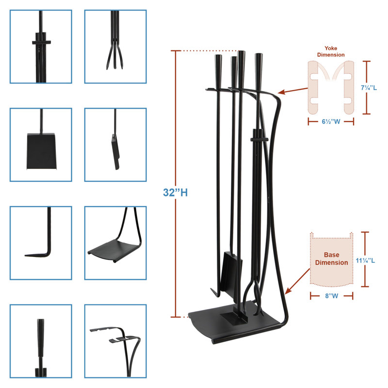 Ensemble d'outils de foyer en fer 5 pièces Haseeb, Noir