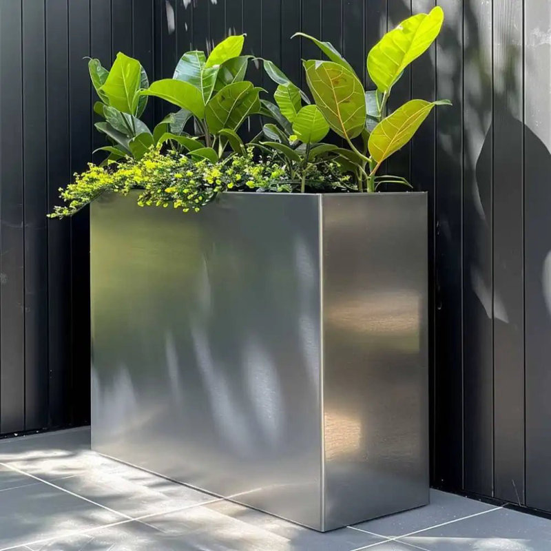 Reny Galvanised Zinc Trough Planter, Silver, 80cm H x 100cm W x 80cm D