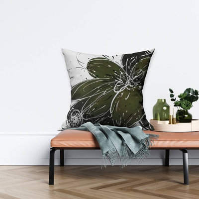 Green flower with splash outline - 26"x26" Throw pillow - Poly twill - Print on demand