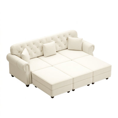 Canapé Chesterfield 82,6 po Mid-Century moderne avec capitonnage à boutons, garniture cloutée, accoudoirs roulés, coussins