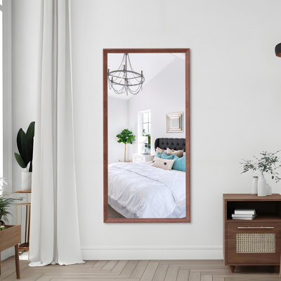 Miroir de salle de bain rectangulaire surdimensionné de 60 po x 30 po avec cadre en noyer