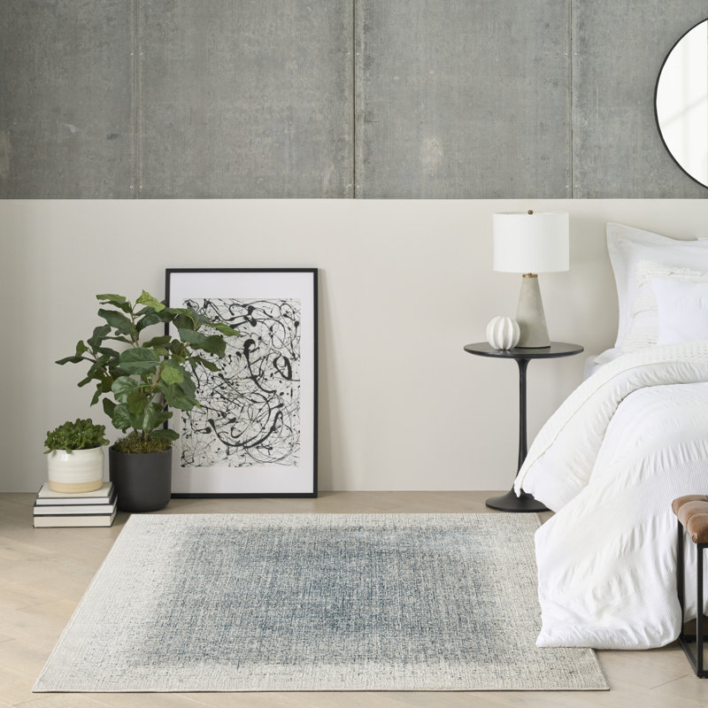 DKNY Grand Street Ivory Blue Modern Indoor Rug, Rectangle 3'11" x 5'11"