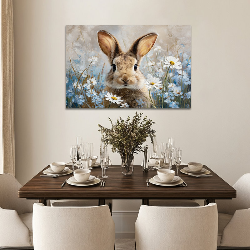Art mural de lapin de Pâques GUTTATY, décoration murale de photos de lapin de Pâques au printemps, décoration murale de fleurs de lapin et de printemps, impressions de Pâques pour le salon, la chambre à coucher, la chambre d'enfant, la chambre de bébé prête à être suspendue 24 po x 36 po