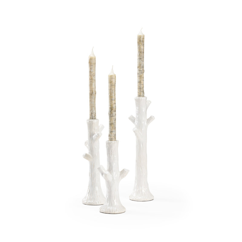 Faux Bois Candlestick, White