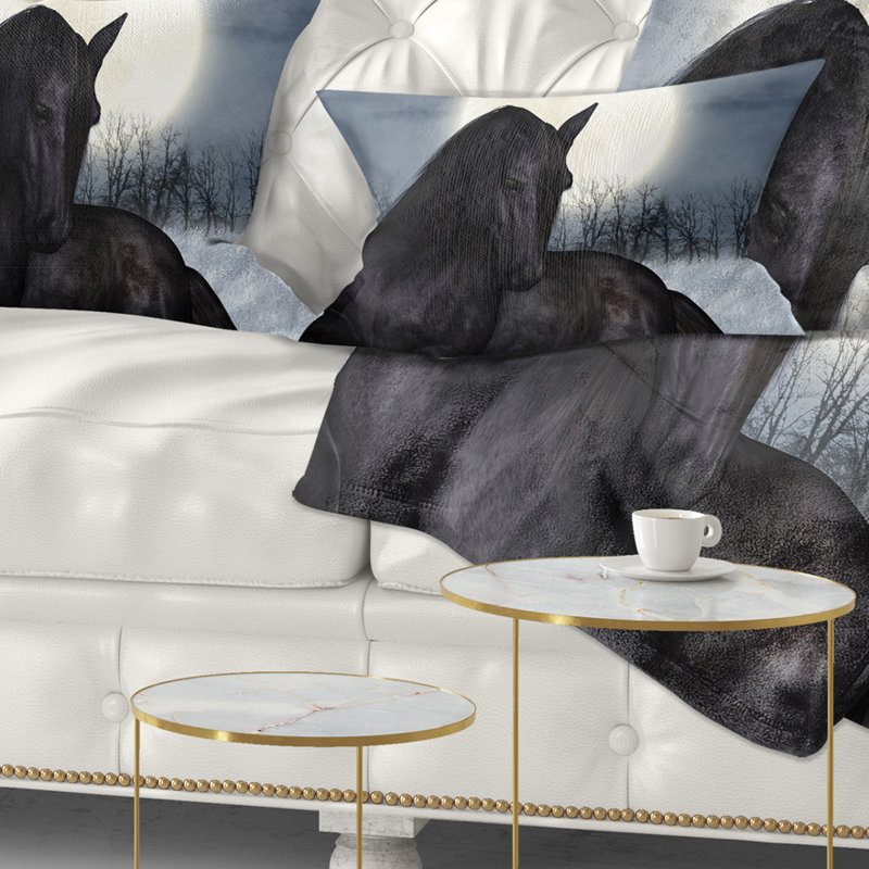 Cheval noir au clair de lune - Coussin décoratif imprimé animal