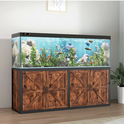 Support d'aquarium de 125 à 150 gallons avec prise de courant, support d'aquarium robuste avec rangement pour filtres et accessoires d'aquarium, plateau de table de L 72,9 po x l 18,9 po, capacité de 2200 lb, brun rustique