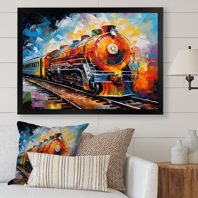 Abstrait train synesthétique symphonie - impression d'art mural transport, H 30 po x l 40 po x P 1,5 po, Cadre photo noir