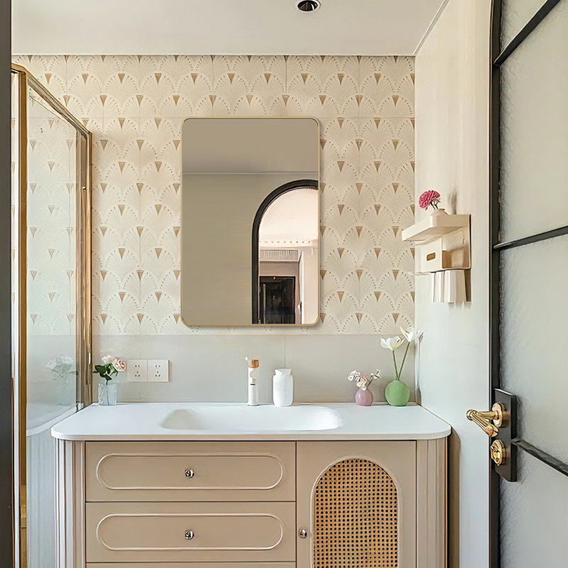 Rounded Rectangle Bathroom Mirrors, 30x20 Inch Matte Gold Wall Vanity Mirror, Gold, 20" x 30"