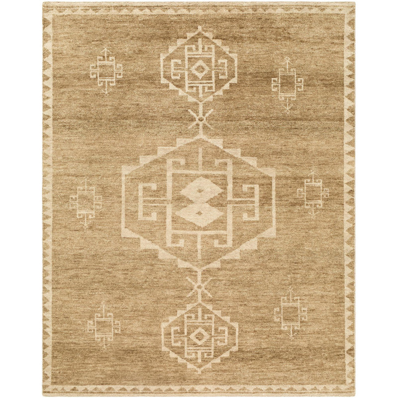 Alara Hand Knotted Wool Vintage Look Area Rug, Tan, Rectangle 8' x 10'