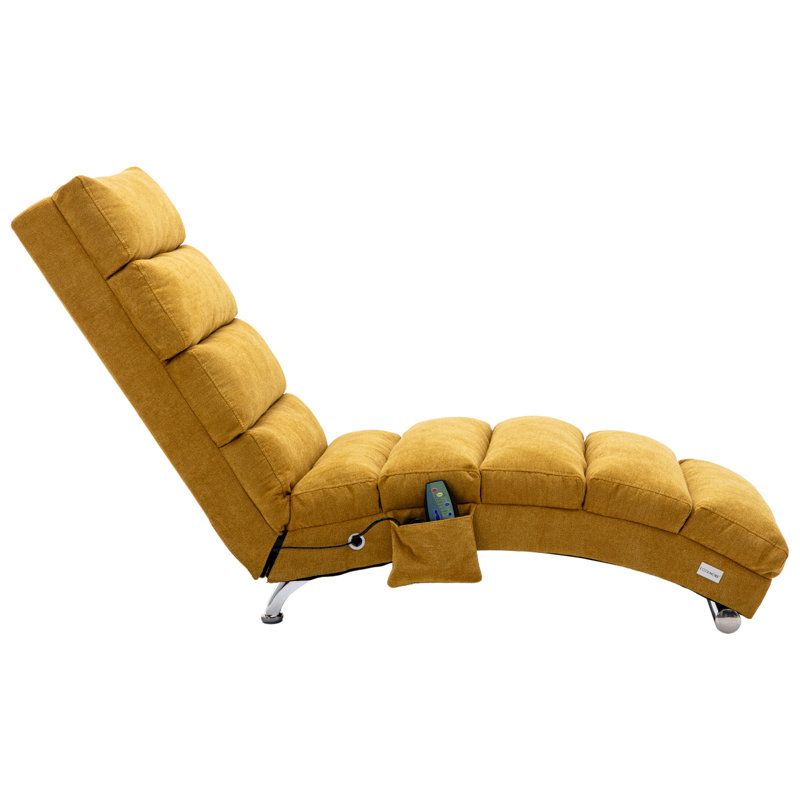 Linen Massage Chaise Lounge Indoor with Remote Control Ergonomic Electric Massage Long Lounger with 5 Modes, Mustard