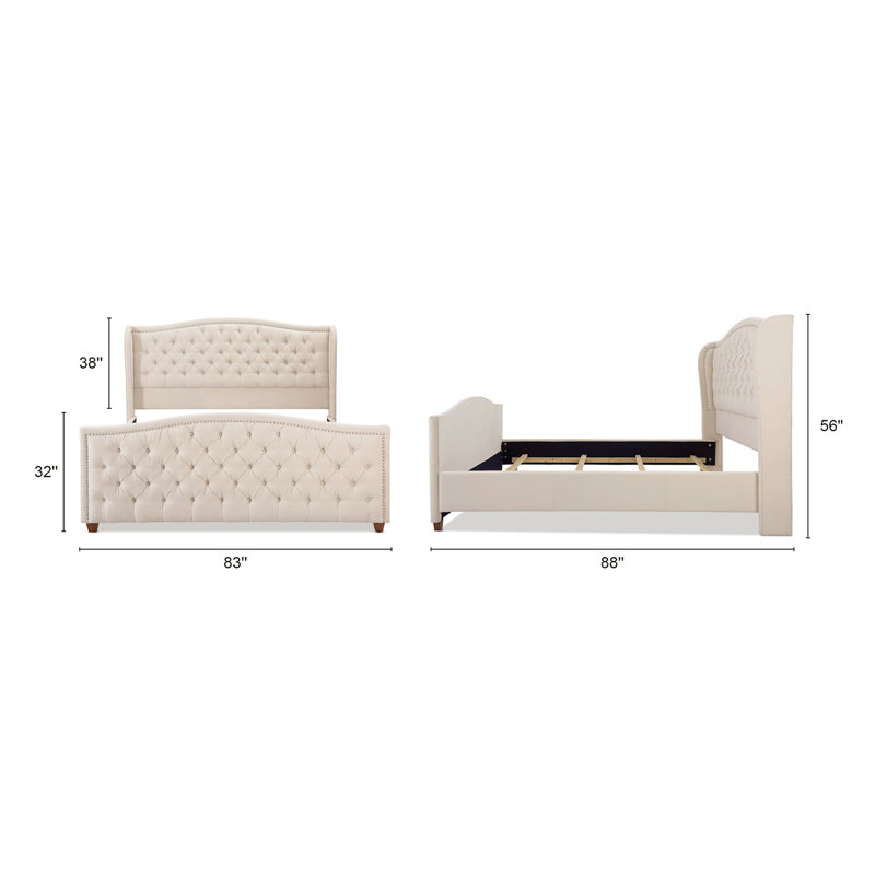 Coleman Upholstered Wingback Bed, King, Sky Neutral Beige Velvet