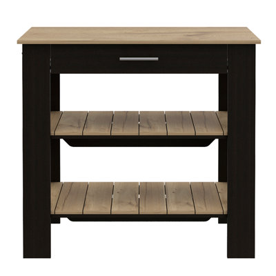 1-Drawer 2-Shelf Kitchen Island Wenge And Light Oak
