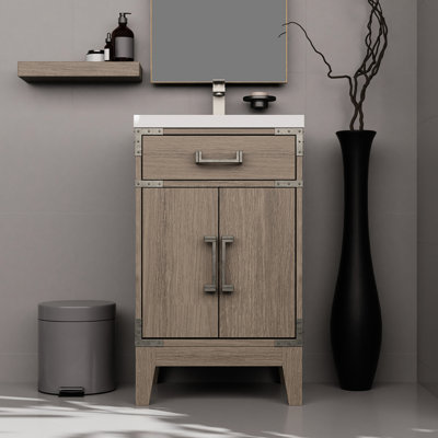 20 In. W X 18 D Grey Oak Bathroom Vanity, Acrylic Top, Faucet Included, Mirror Bath Countertop, Faucet,
