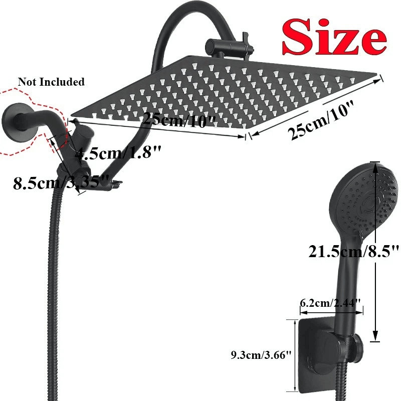 Senlesen Black 10'' High Pressure Rainfall Shower Head Handheld Combo ...