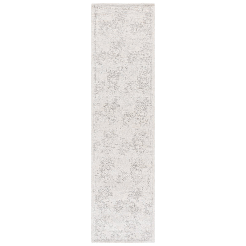 Ebony 928 Hand Tufted Wool/Cotton Floral Rug in Gray/Beige, Runner 2'3" x 9'