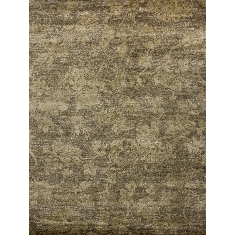 Hand Knotted Area Rug in Olive, Rectangle 8' x 10'