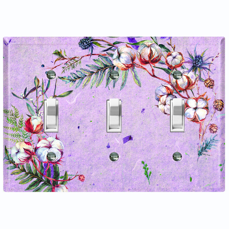 Plaque murale 3 interrupteurs à bascule Flower, Mauve