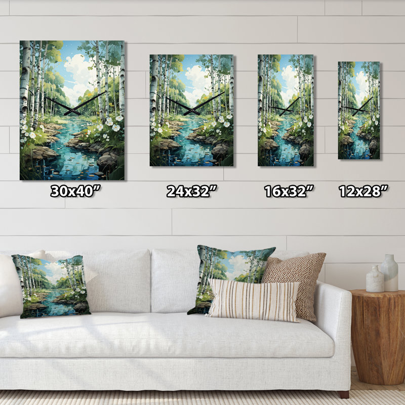 Horloge murale Birch Woods Enchanted Forest IV - Floral, Médium